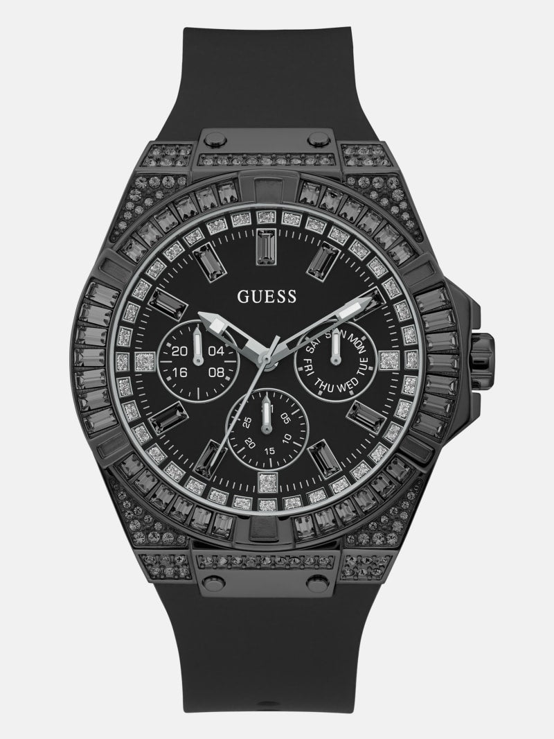 Mens' Guess Black Multifunction Silicon Watch