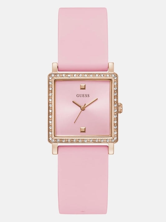 Women's Guess Rose Gold-Tone and Pink Square Analog Watch