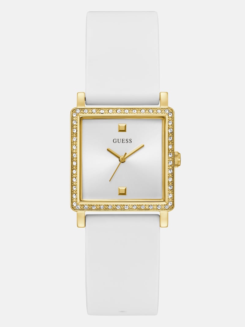 Women's Guess Gold-Tone and White Square Analog Watch