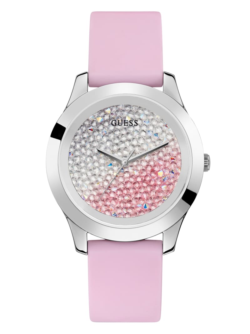 Women's Guess Pink Rhinestone Silicone Watch