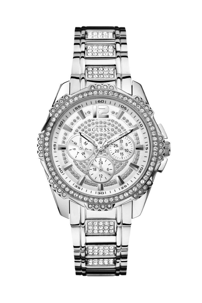 Women's Guess Silver-Tone Multifunction Crystal Watch