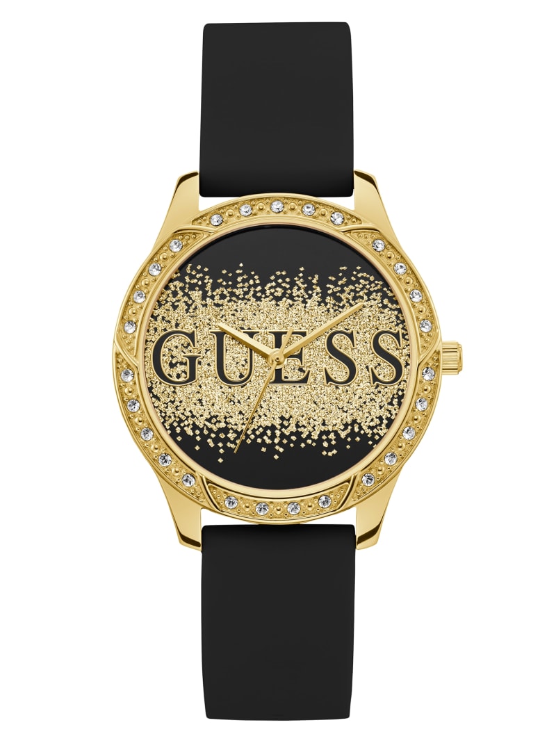 Women's Guess Black Glitter Logo Analog Watch