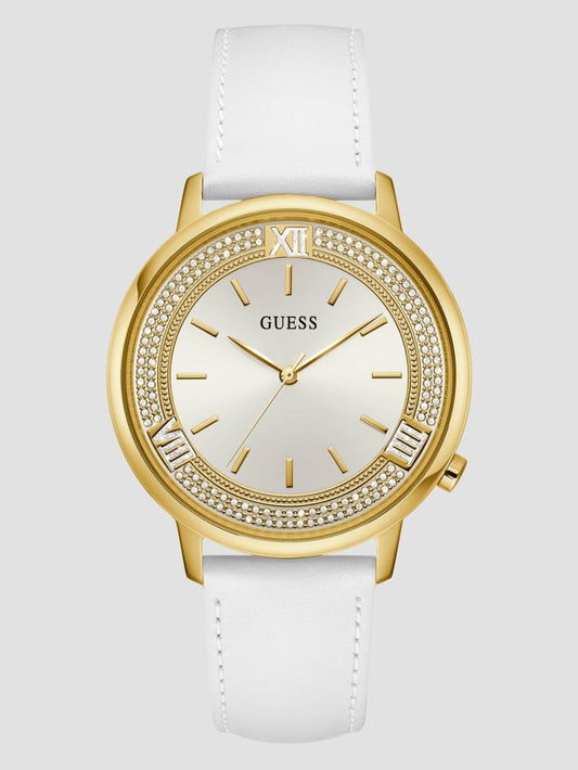 Women's Guess Gold-Tone and White Analog Watch