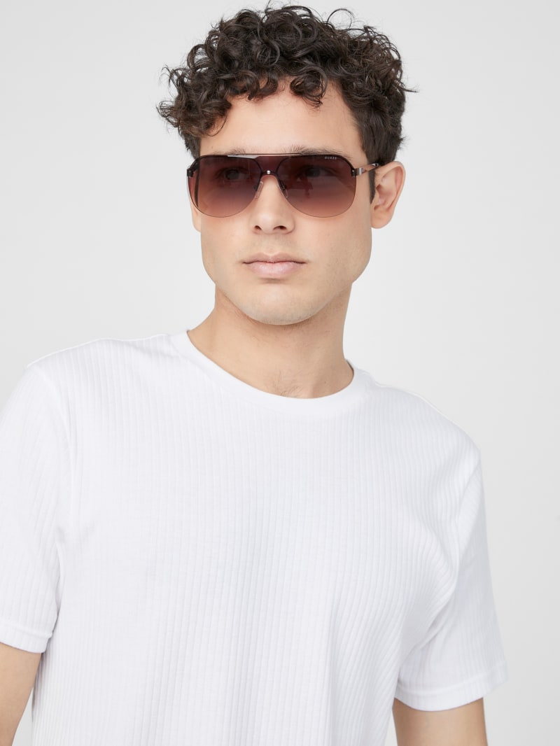 Mens' Guess Rimless Shield Sunglasses