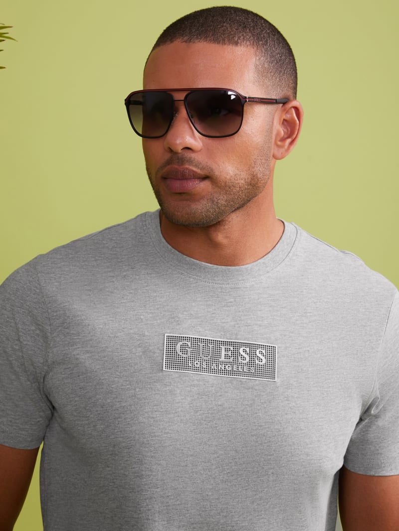 Mens' Guess Striped Metal Aviator Sunglasses