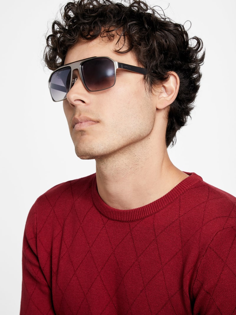 Mens' Guess Flat Aviator Metal Sunglasses