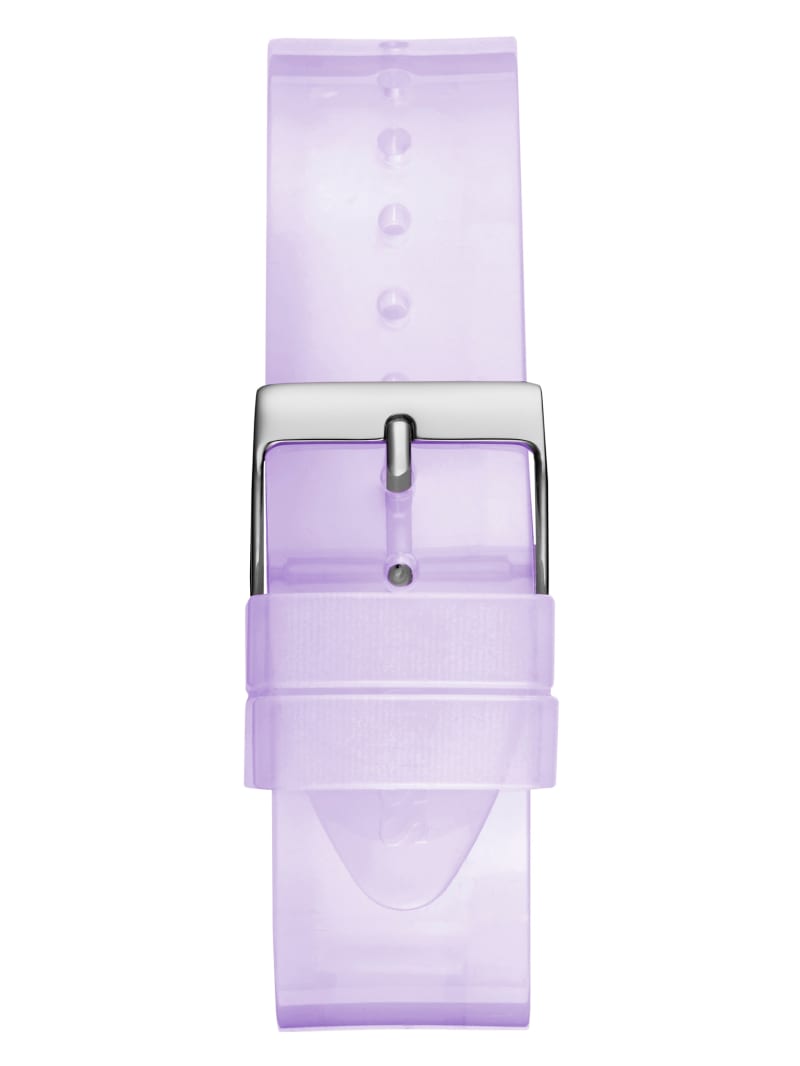 Women's Guess Silver-Tone Crystal and Purple Silicone Analog Watch