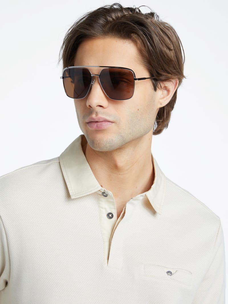 Mens' Guess Oversize Navigator Sunglasses