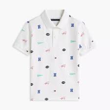 Boys' Tommy  All Over Flag Embroidered Polo Shirt -White