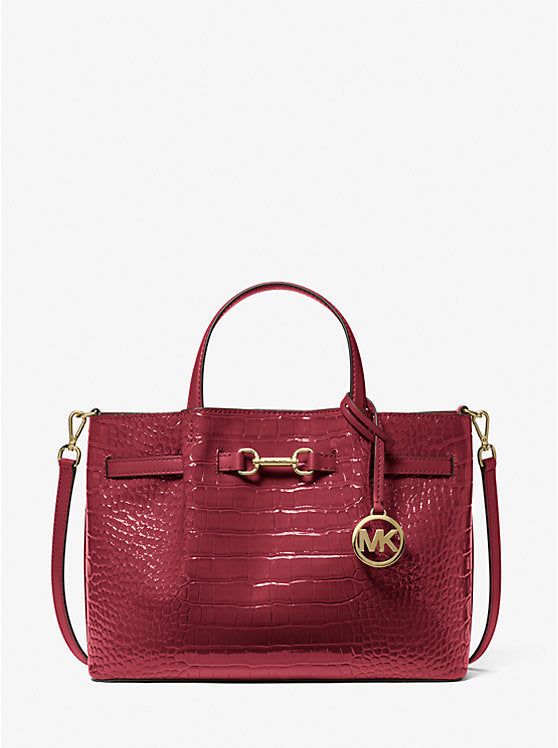Women's Michael Kors Carson Medium Crocodile Embossed Satchel CHERRY