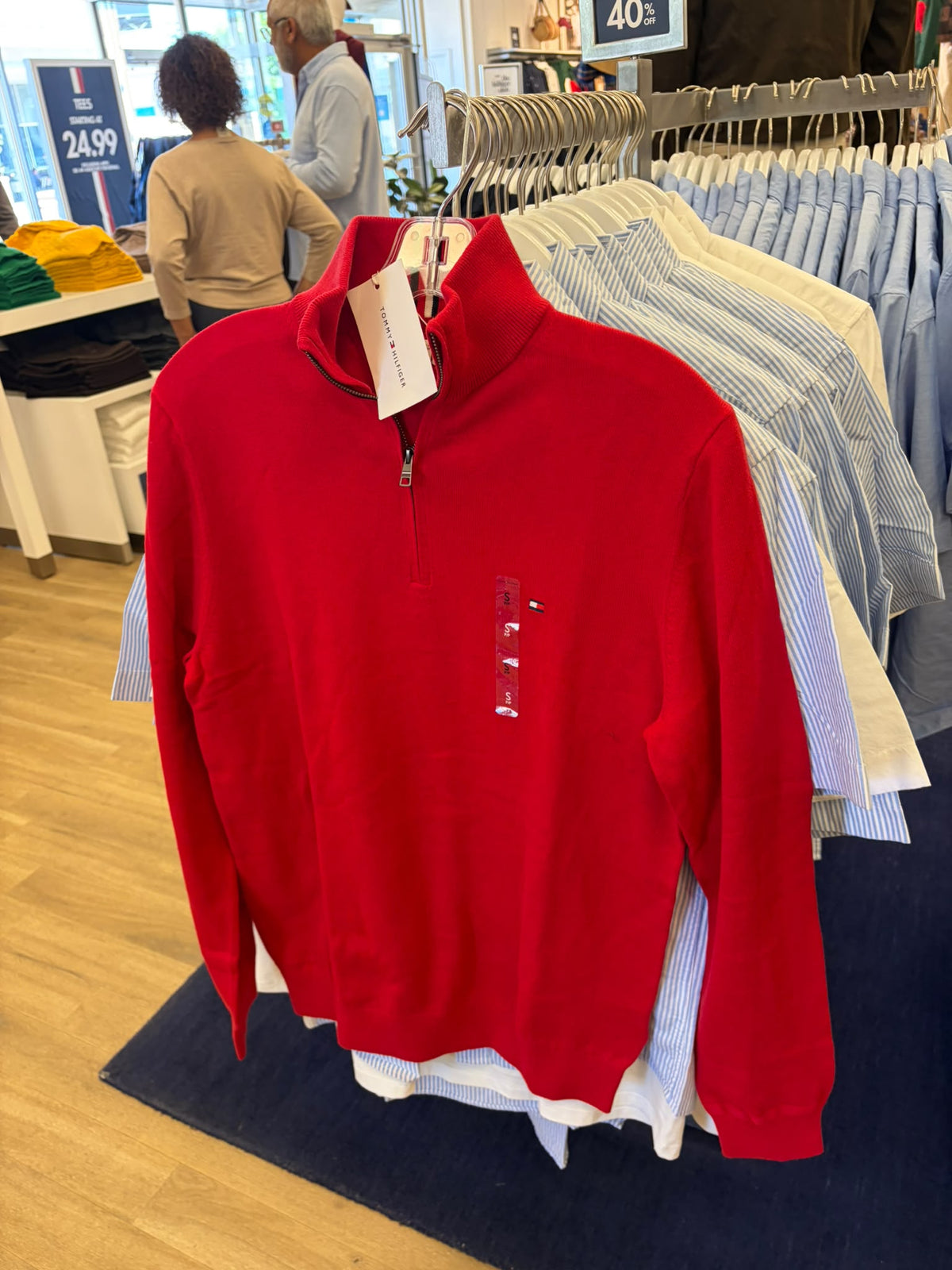 Striped Quarter- Men Zip Sweater-Red