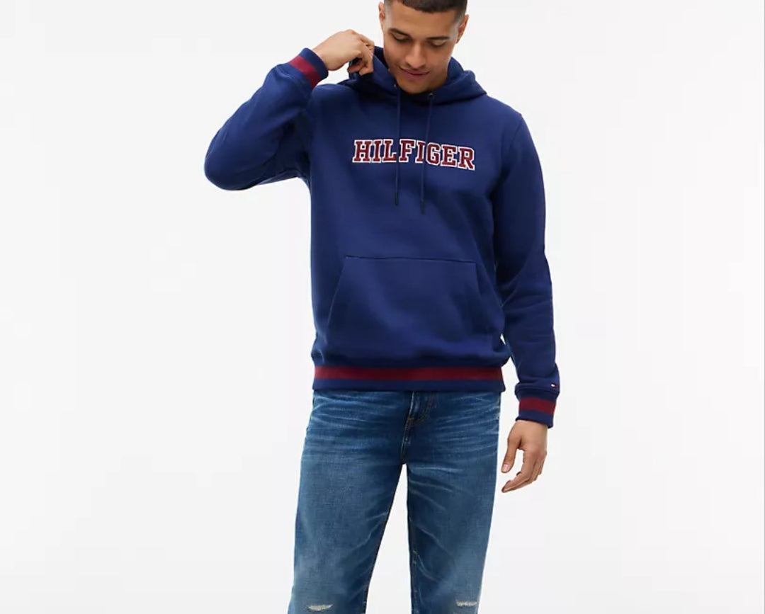 Tommy Embroidered Hilfiger Logo Men  Hoodie -Preppy Navy