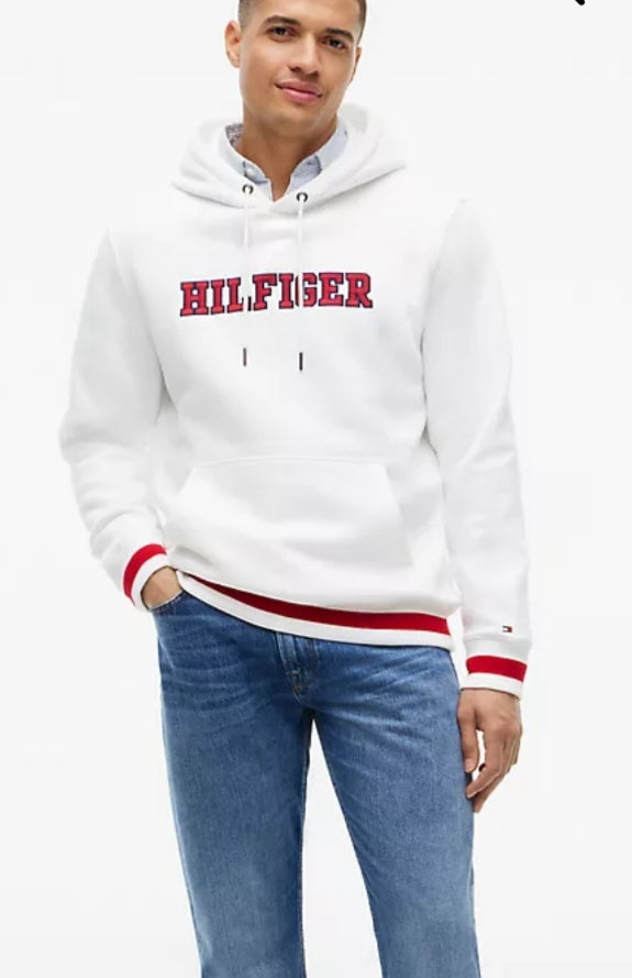 Tommy Embroidered Hilfiger Logo Men  Hoodie - White