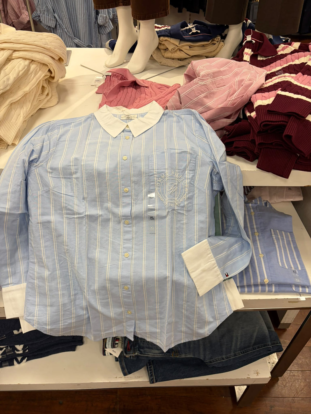 Embroidered Crest Striped Oxford Women Shirt- Vessel Blue