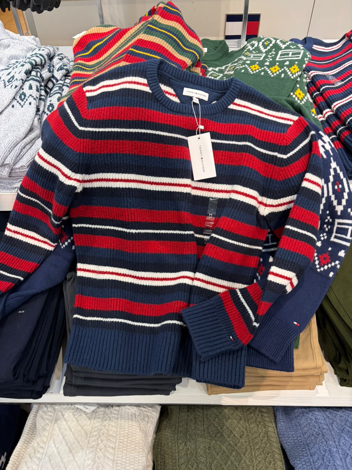Tommy Striped Shaker Knit Men Sweater - Carbon Navy
