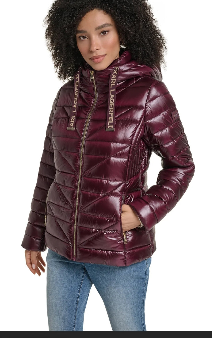 Karl HOODED SHORT Women PUFFER - Cabernet