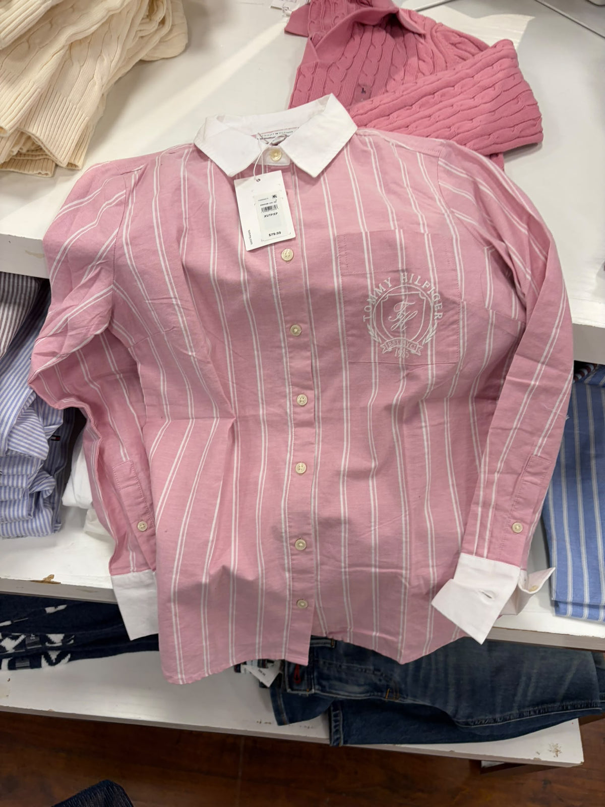 Embroidered Crest Striped Oxford Women Shirt- Mystic Pink