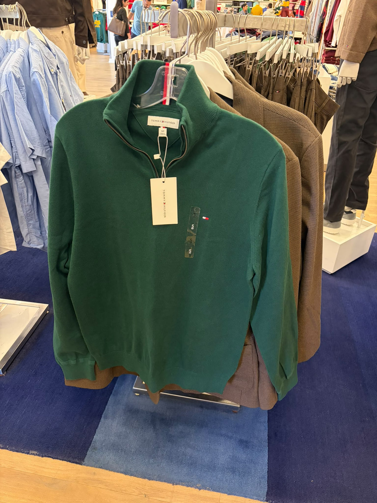 Striped Quarter- Men Zip Sweater-Ornamental Green