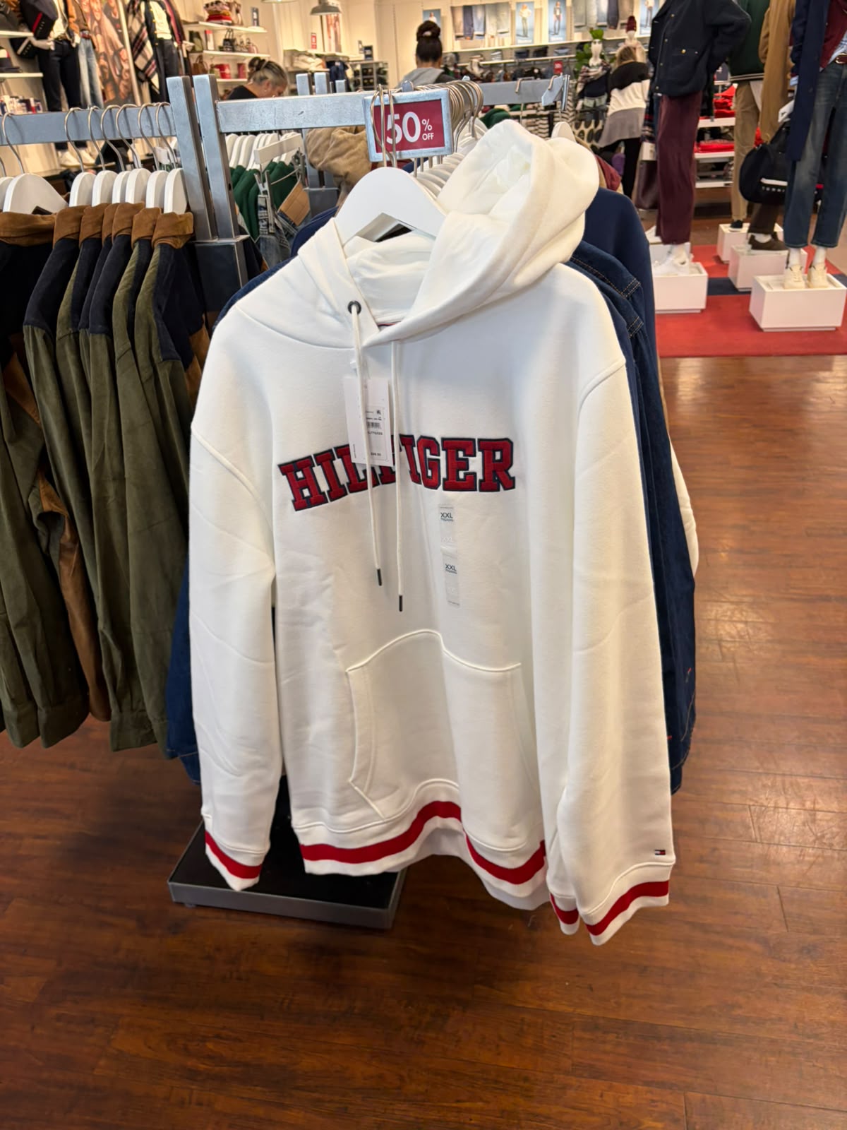 Tommy Embroidered Hilfiger Logo Men  Hoodie - White