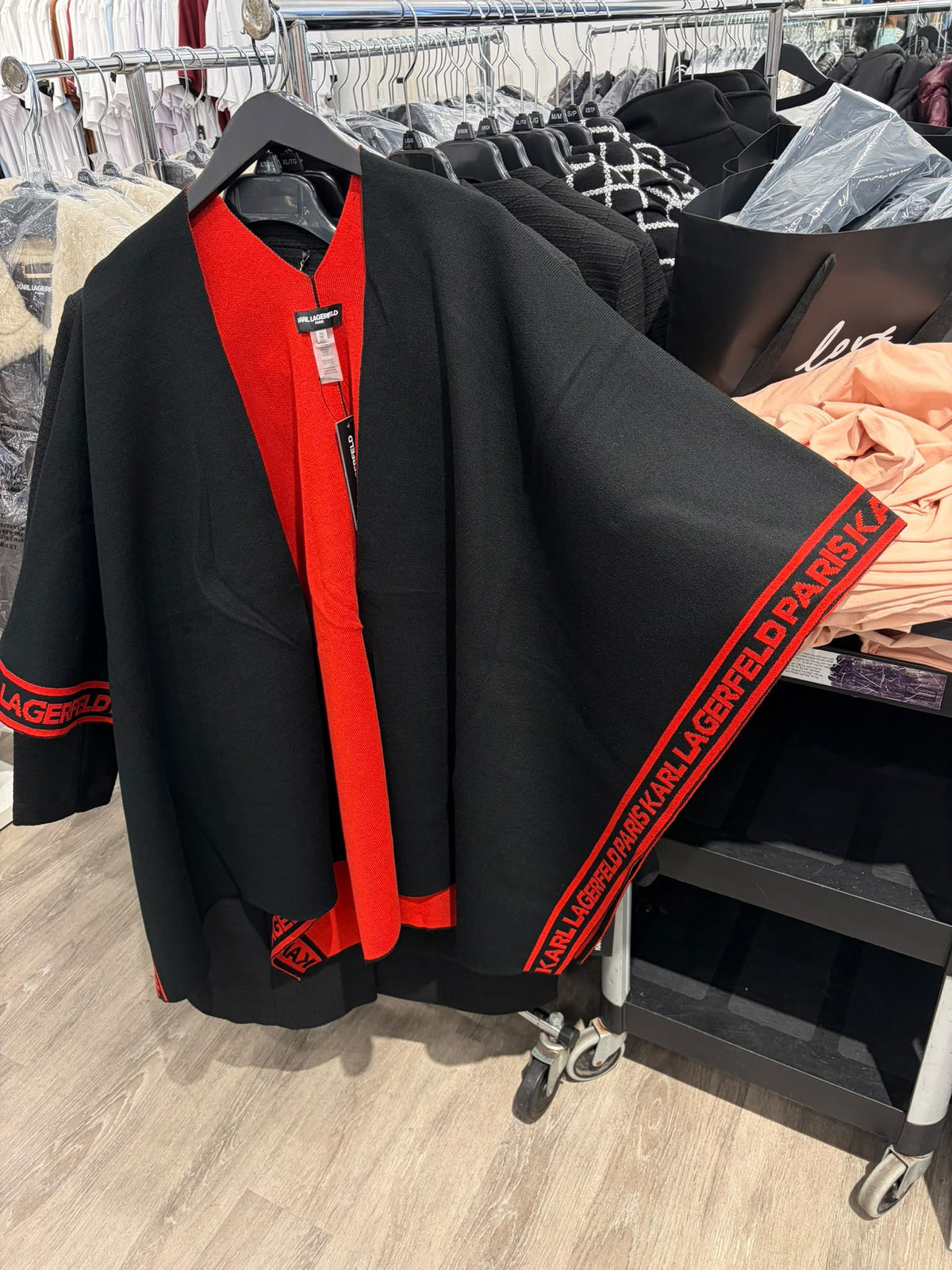Karl Lagerfeld Black and Red Geometric Women Poncho- Black
Red
