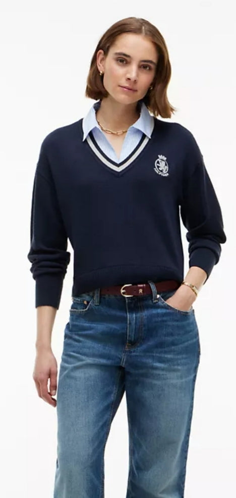 Tommy Layered-Look Crest Logo Women Sweater - Navy Blue