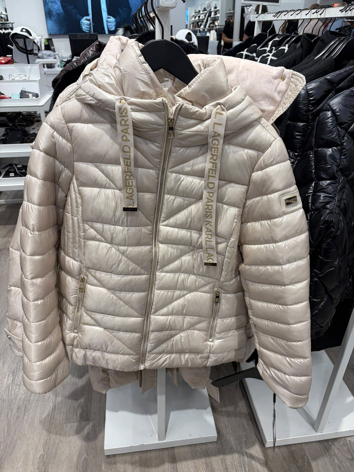 Karl HOODED SHORT Women PUFFER - Champagne Beige