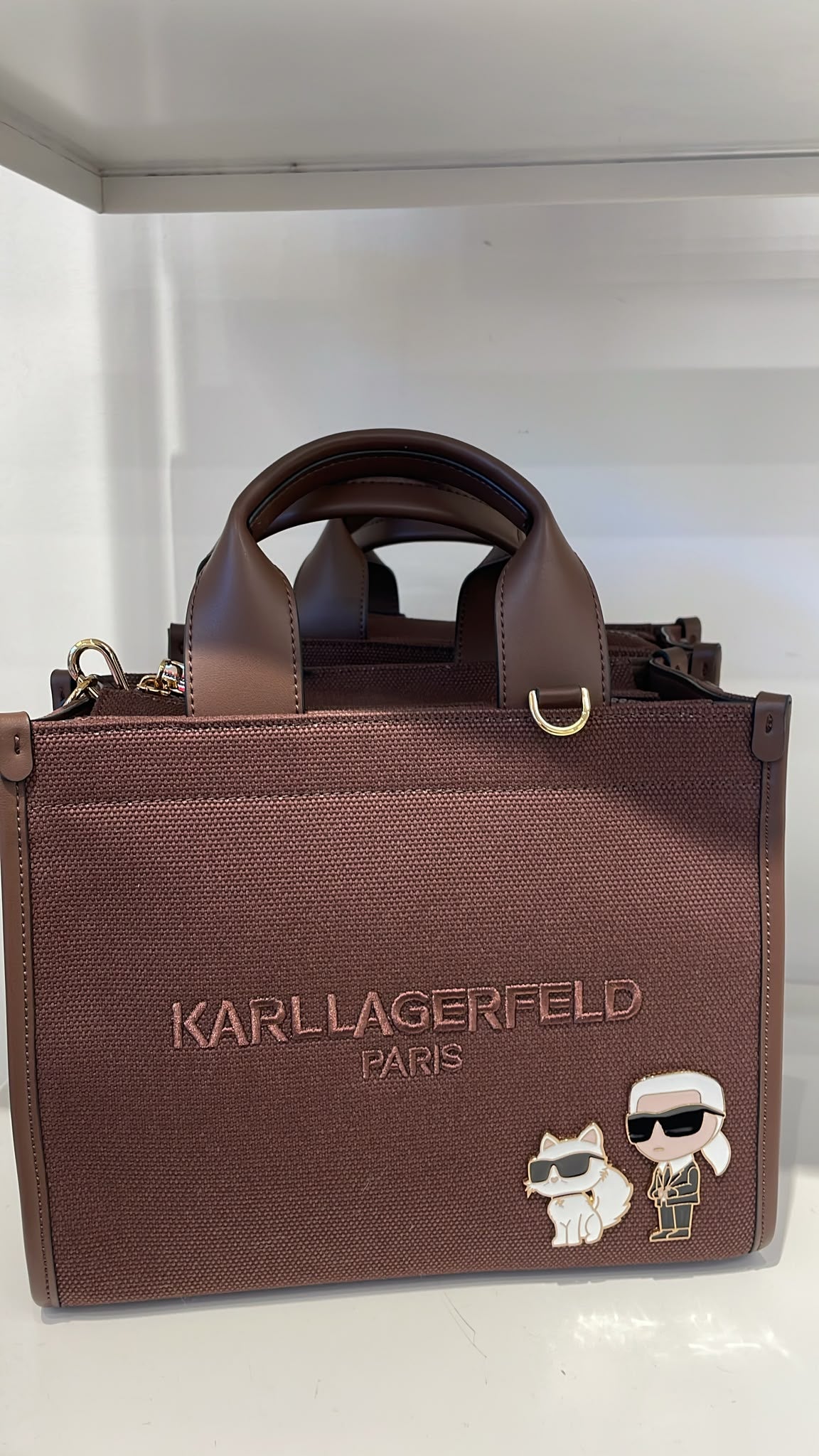 Karl KRISTINA CANVAS KARL AND CHOUPETTE LOGO Women  CROSSBODY-Chocolate
