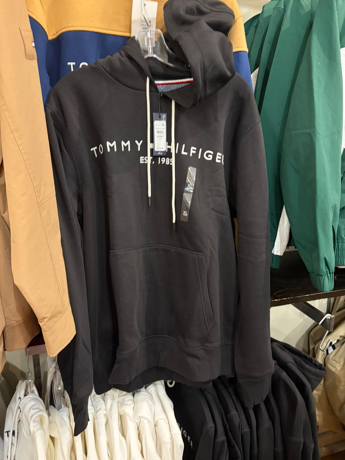 Embroidered Tommy Logo Men Hoodie-Black