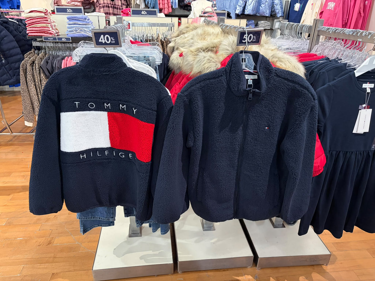 Tommy Back Flag Relaxed Zip-Thru Fleece Boys and Girls Sweatshirt - Dark Blue