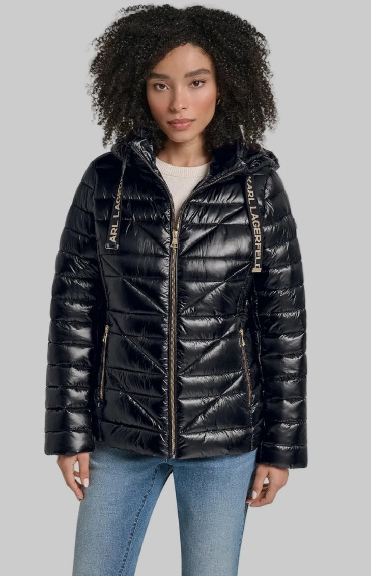 Karl HOODED SHORT Women PUFFER - Black