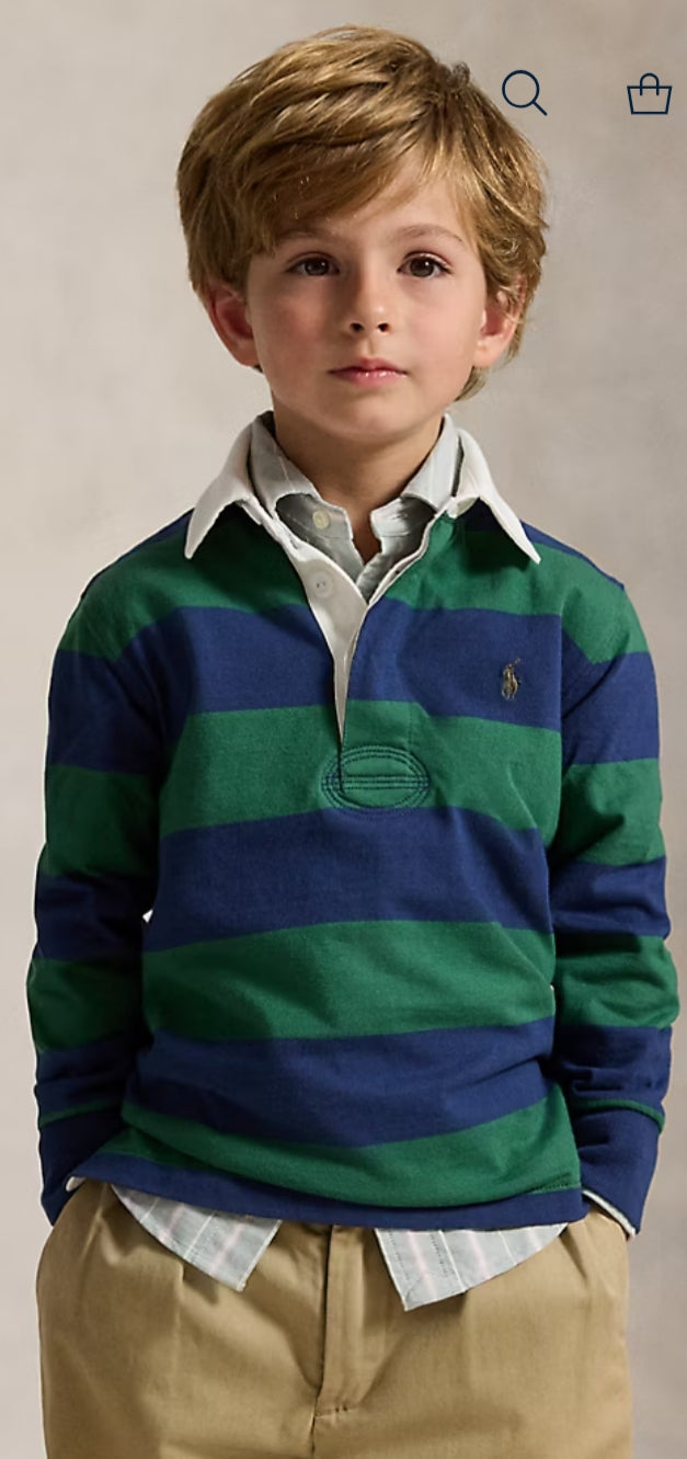 Ralph Lauren The Iconic Rugby  Boy Shirt- Verano Green/Rustic Navy