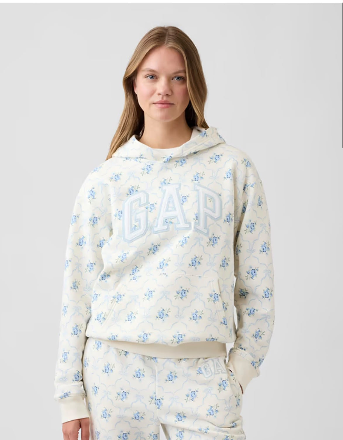 Gap Relaxed Gap Logo Women Hoodie - Blue Bow Print