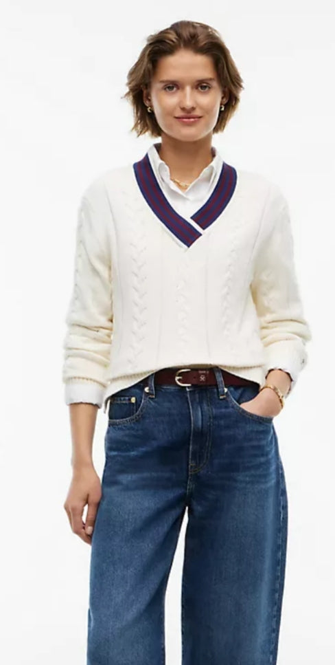 Tommy Cable Knit Cricket Women Sweater- Rich Cream