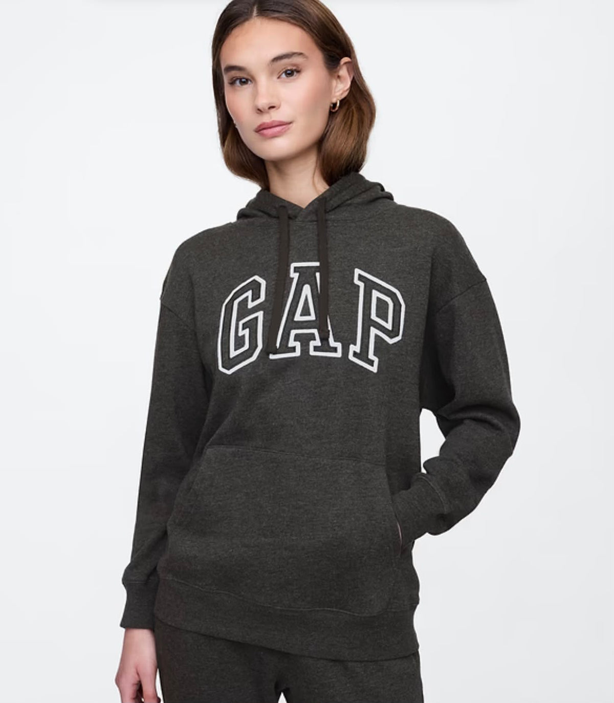 Gap Relaxed Gap Logo Women Hoodie - Charcoal Heather Gray