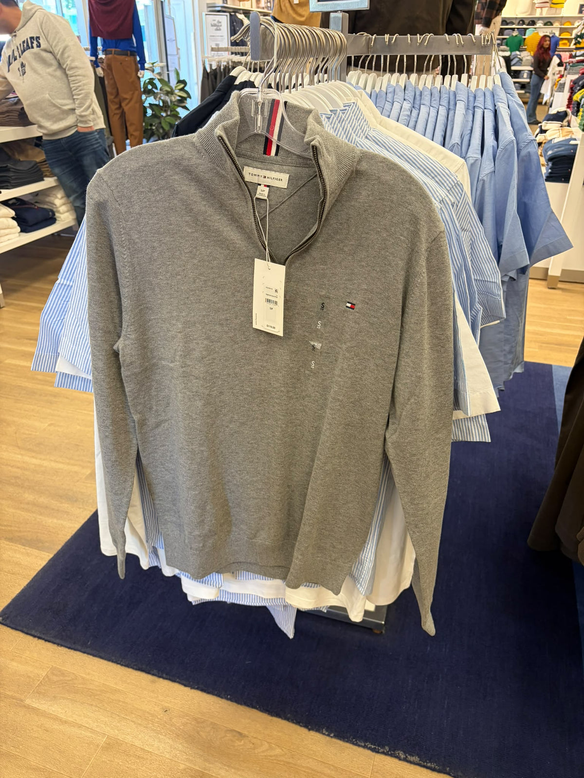 Striped Quarter- Men Zip Sweater-Grey