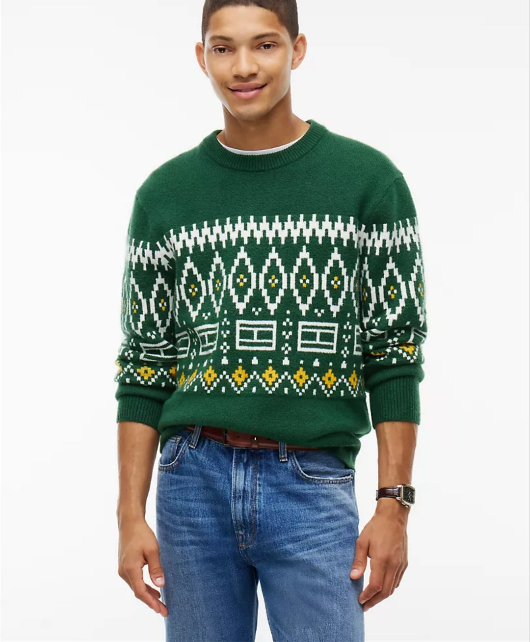 Tommy Relaxed Fair Isle Crewneck Men  Sweater - National Forest