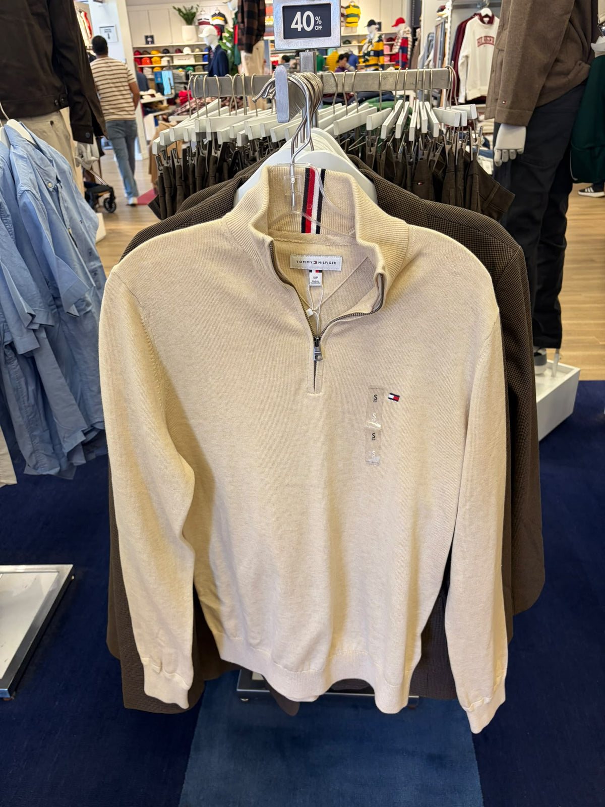 Striped Quarter- Men Zip Sweater-Beige