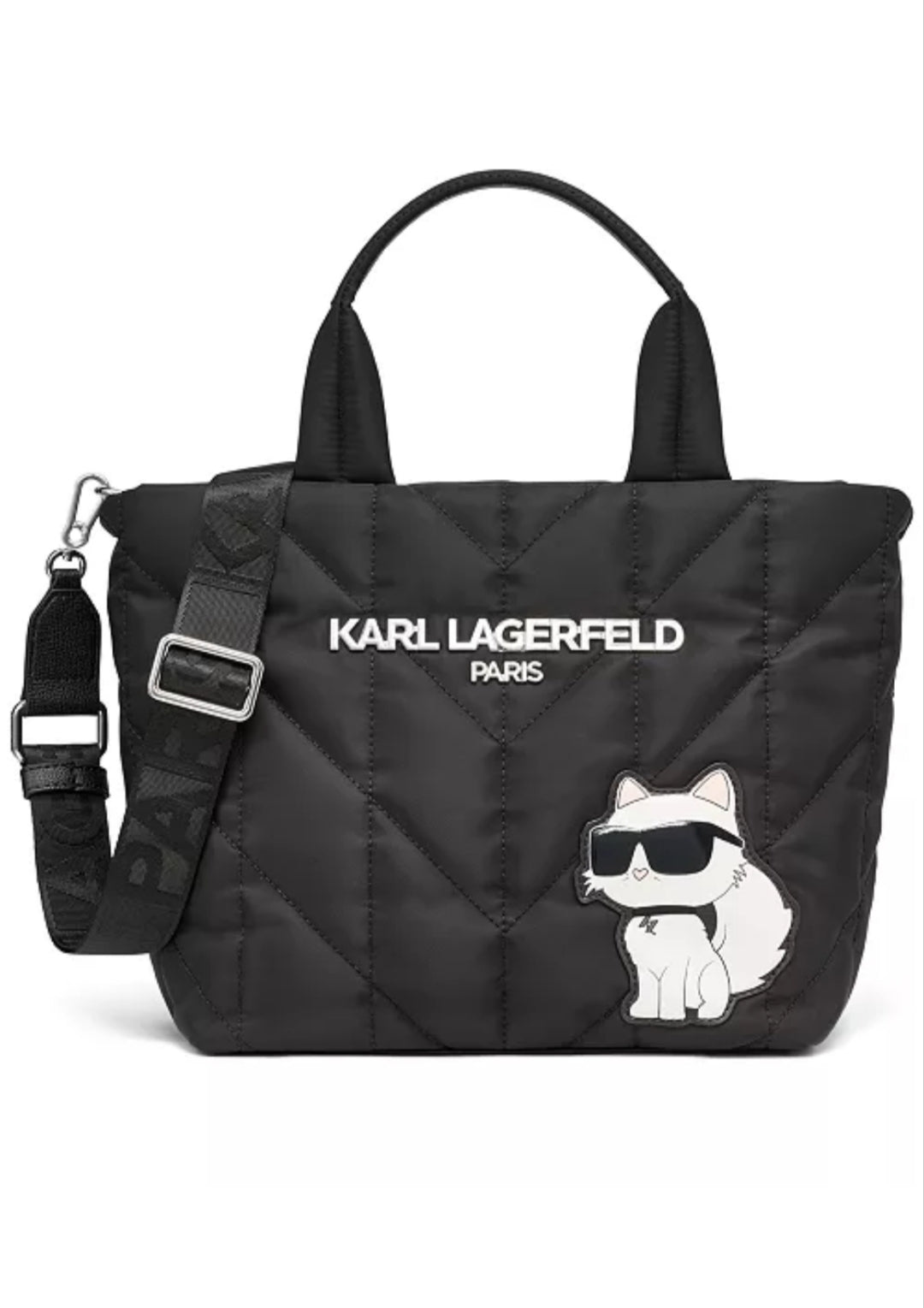 Karl Voyage Mini Top Zip Women Tote Bag -Black/Choupette
