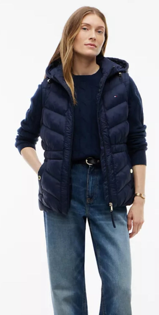 Tommy Lightweight Quilted Hooded Women  Vest - Navy Blue