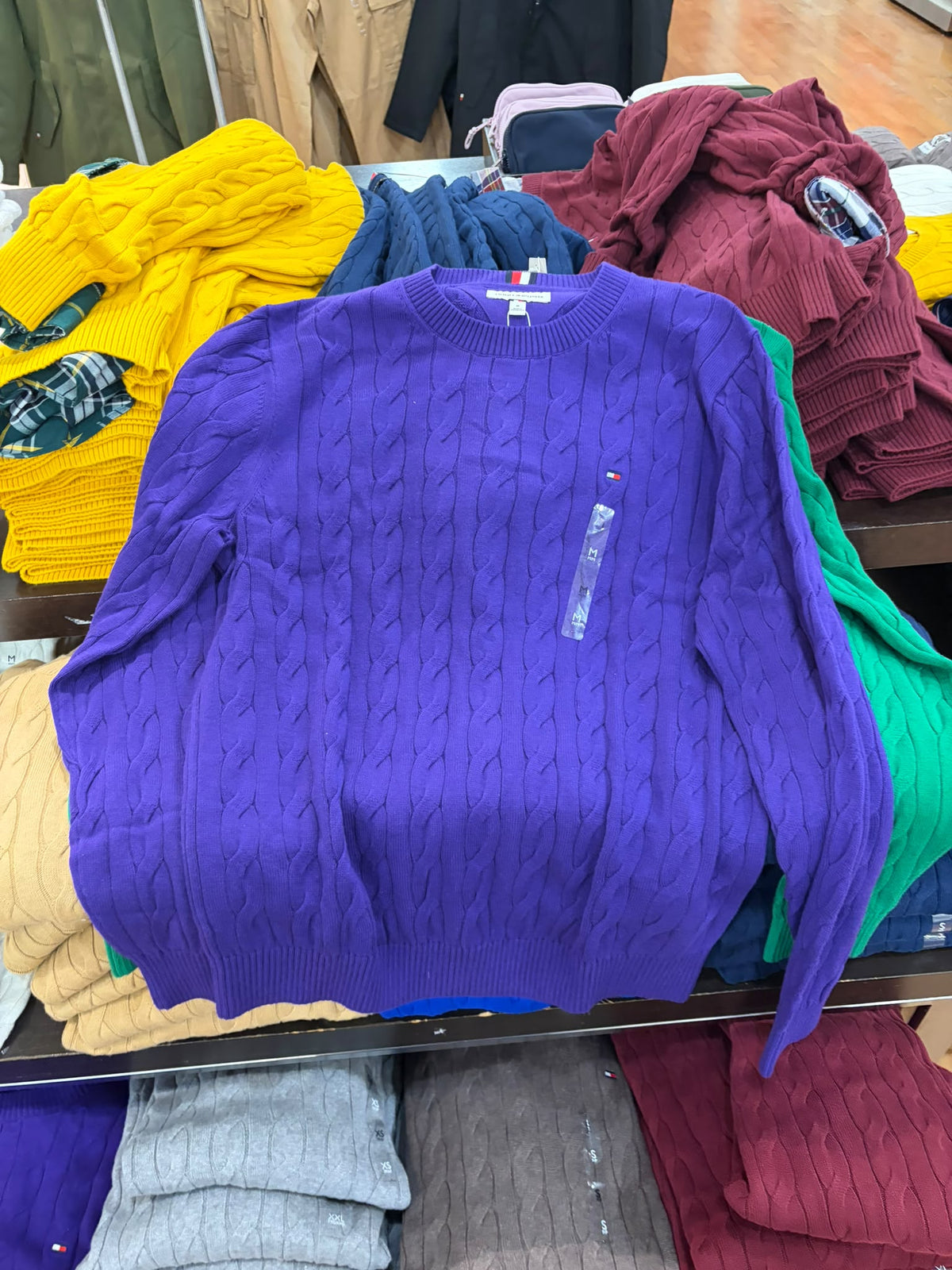 Cable Knit Crewneck  Men Sweater-Winter Grape