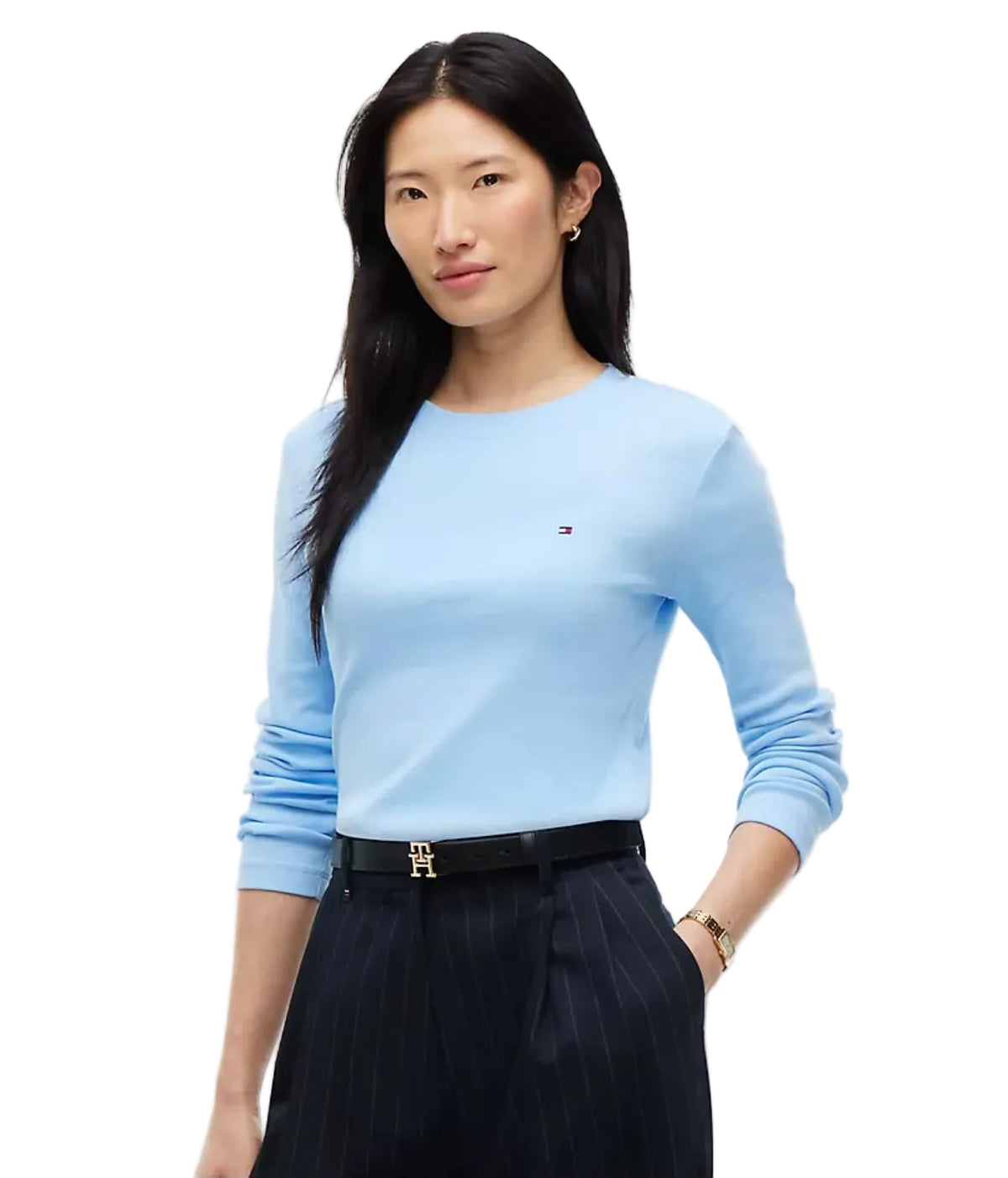 Tommy Long-Sleeve Crewneck Favorite Women T-Shirt -Light Blue