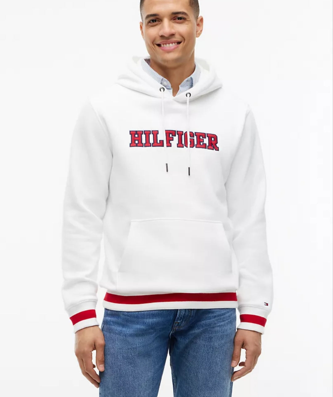 Tommy Embroidered Hilfiger Logo Men  Hoodie - White