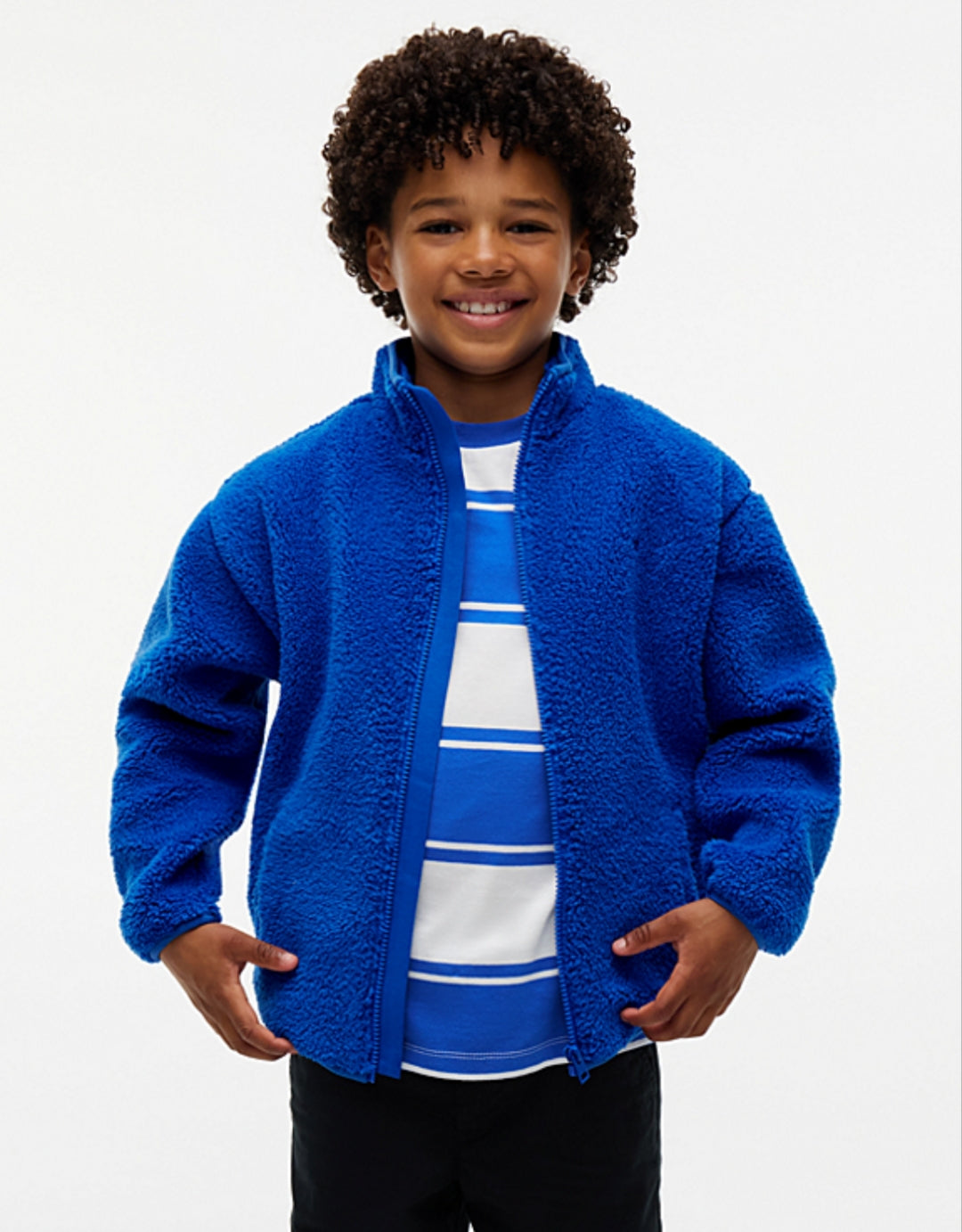 Tommy Back Flag Relaxed Zip-Thru Fleece Boys and Girls Sweatshirt - Vibrant Blue