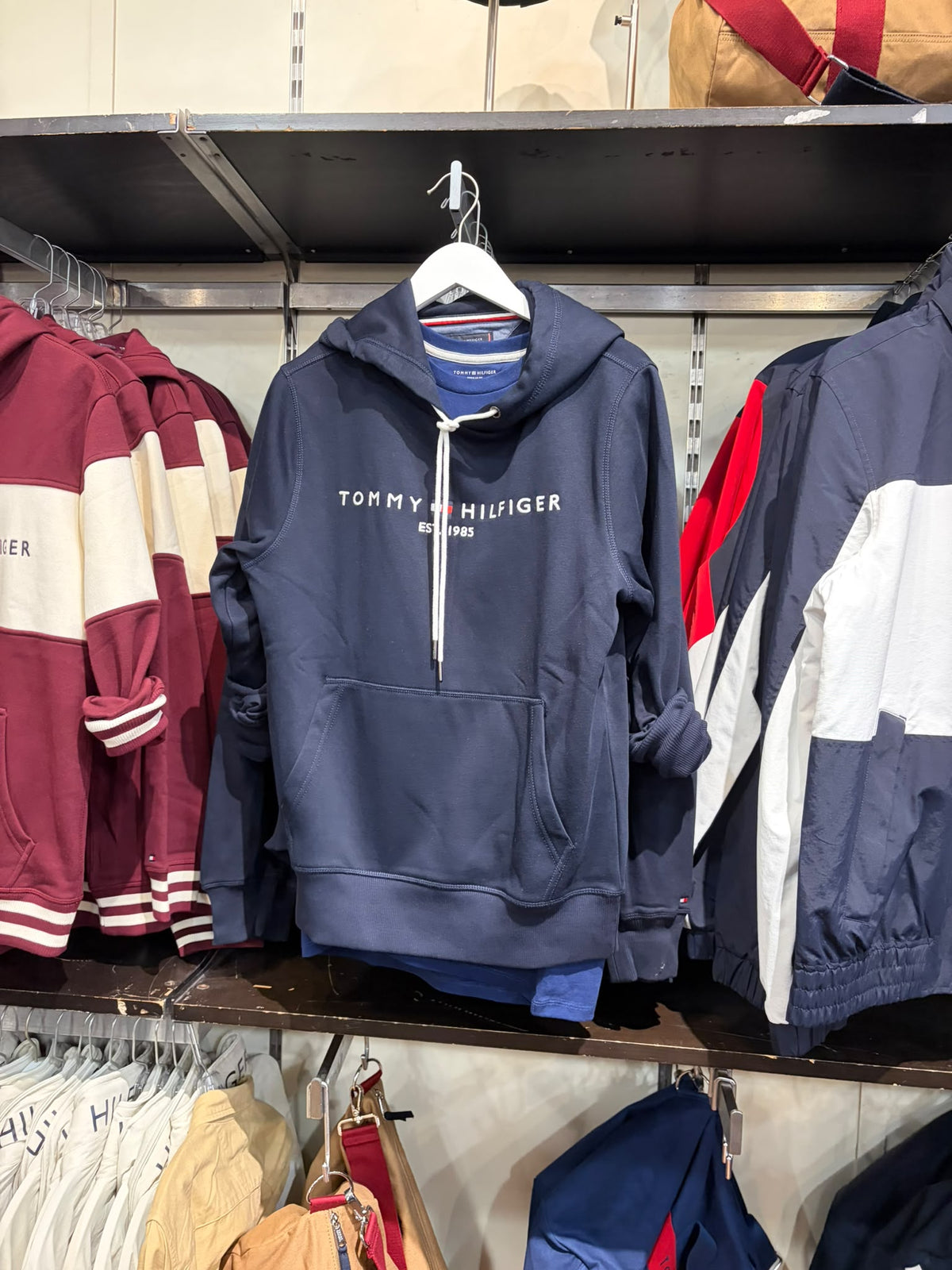 Embroidered Tommy Logo Men Hoodie-Navy Blue