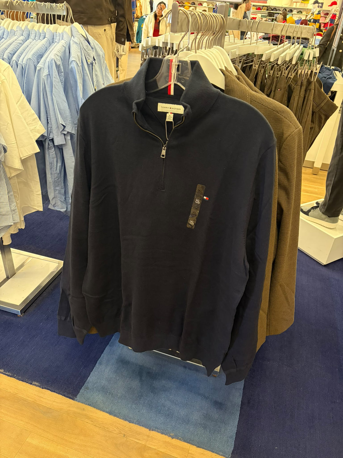 Striped Quarter- Men Zip Sweater-Navy