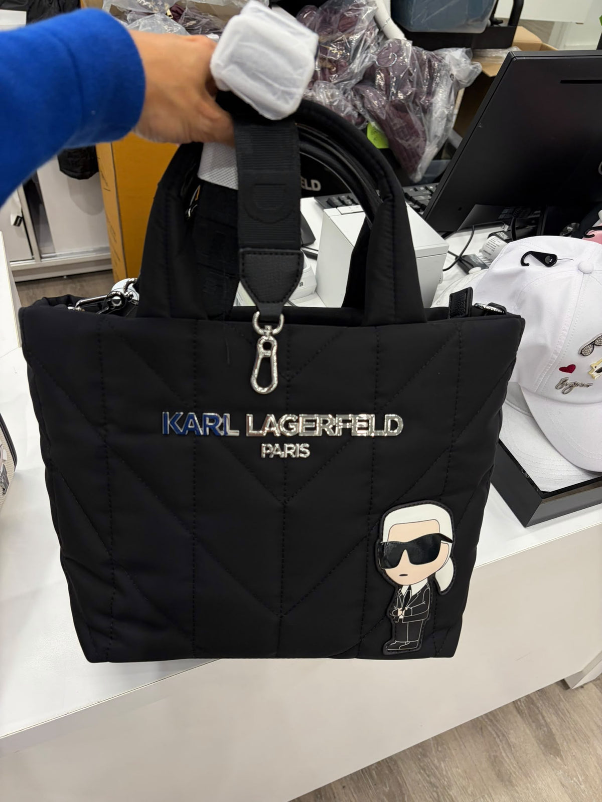 Karl Voyage Mini Top Zip Women Tote Bag -Black/Choupette