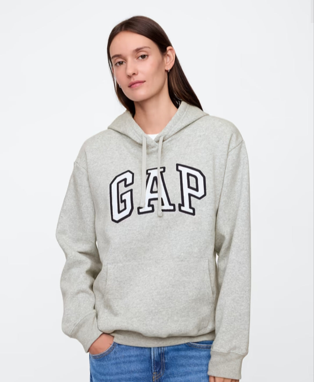 Gap Relaxed Gap Logo Women Hoodie - Light Heather Gray