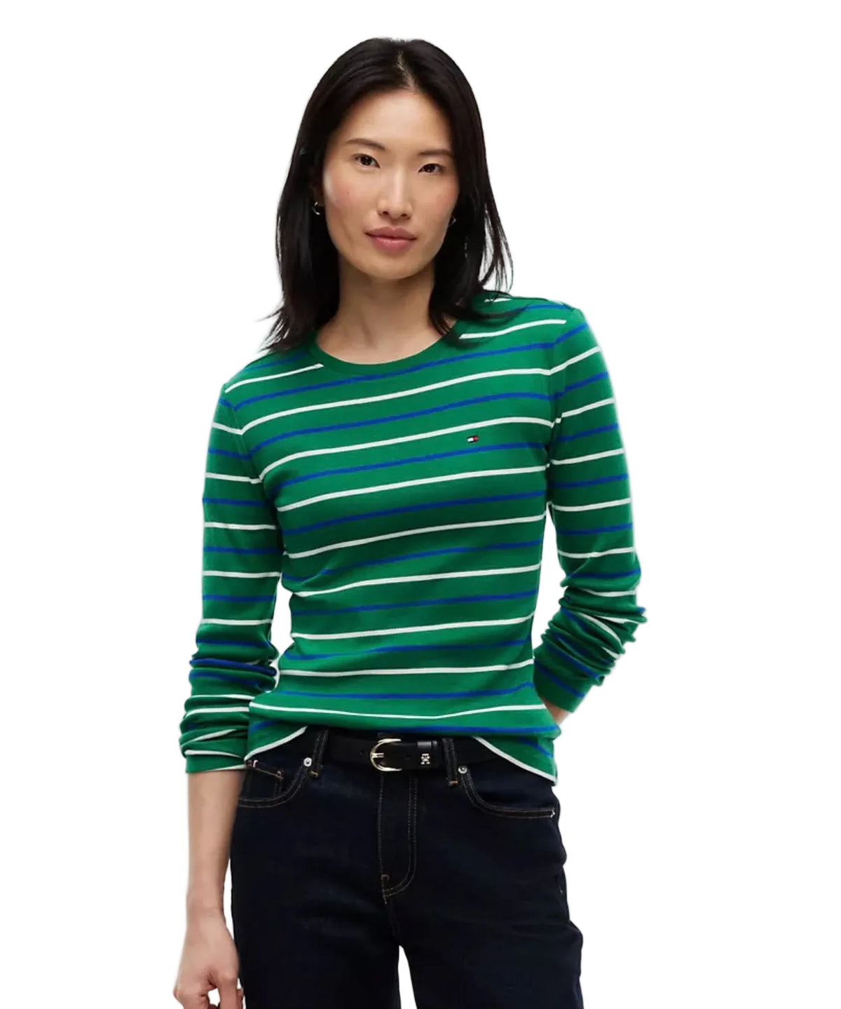 Tommy Long-Sleeve Crewneck Favorite Women T-Shirt - Nouveau Green Multi
