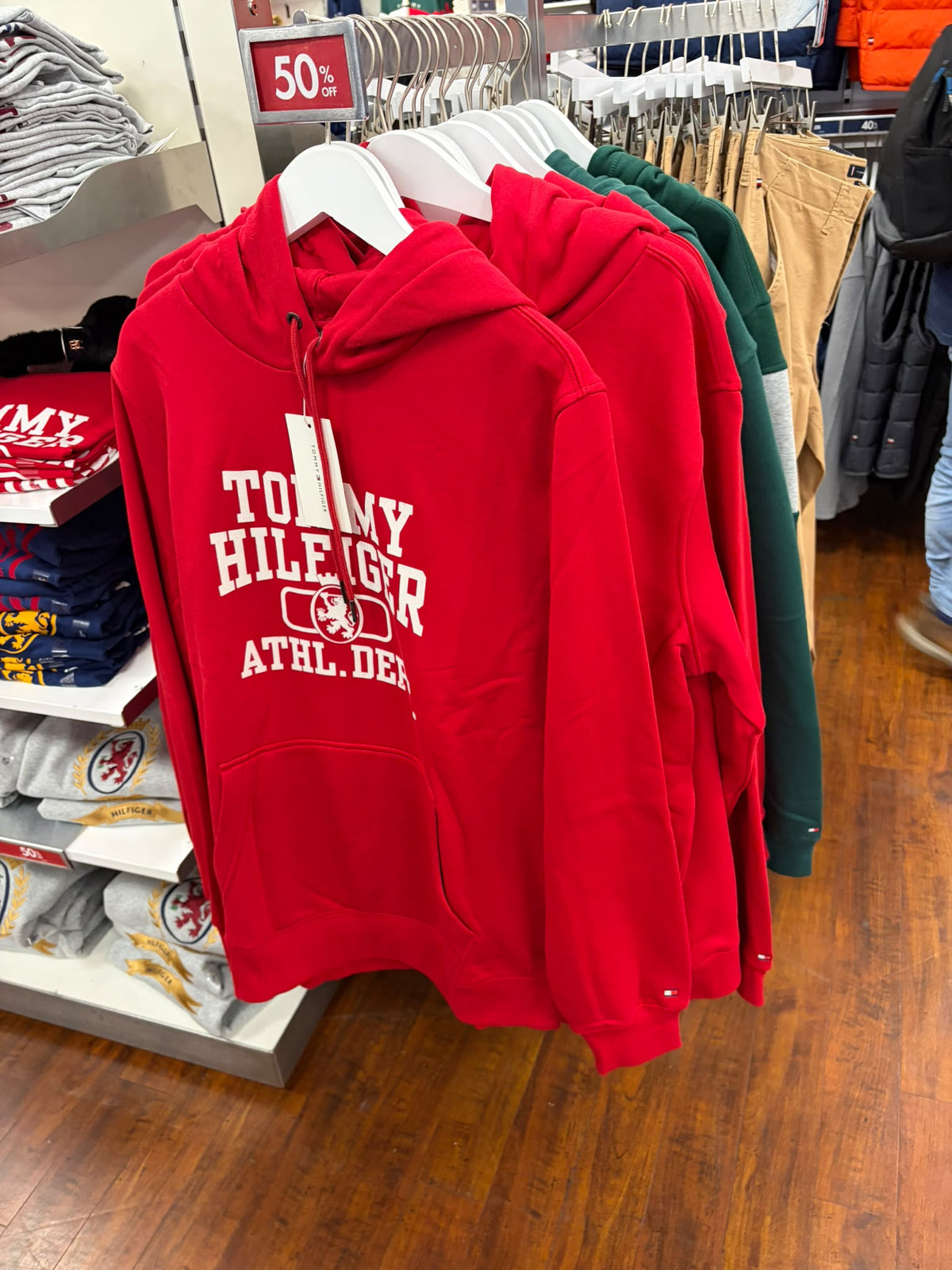 Tommy Athletic Department Logo Men  Hoodie- Medium Red
