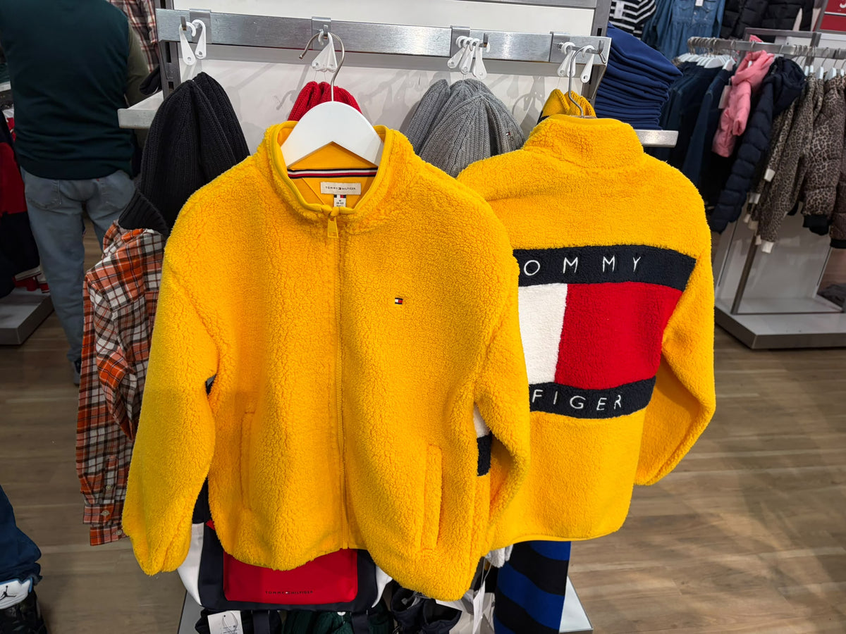 Tommy Back Flag Relaxed Zip-Thru Fleece Boys and Girls Sweatshirt - countryside yellow